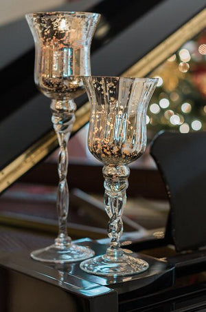 2 of 2: 3 mercury glass pedestal candle holders 16 14 12