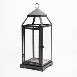 1 of 7: richland black contemporary metal lantern with clear glasses large