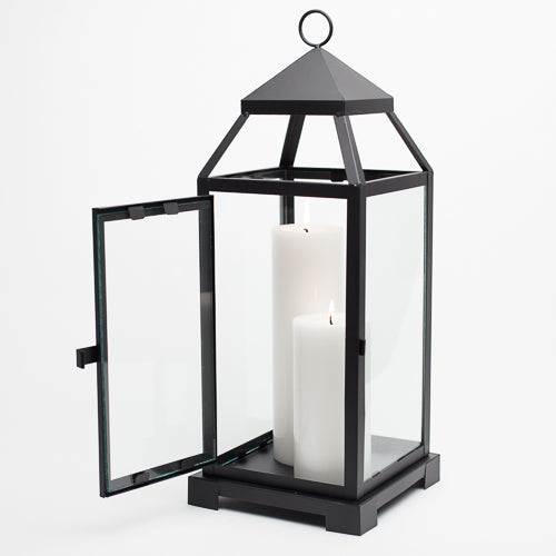 Richland Black Contemporary Metal Lantern with Clear Glasses - Large - view 5