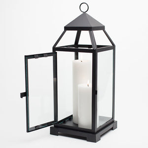 5 of 7: Richland Black Contemporary Metal Lantern with Clear Glasses - Large