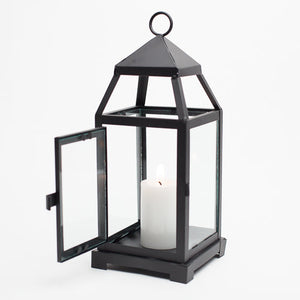 6 of 8: richland black contemporary metal lantern with clear glasses small