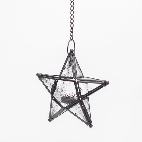 richland hanging star metal tealight lantern with clear embossed glass - view 1