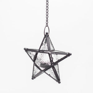 1 of 3: richland hanging star metal tealight lantern with clear embossed glass