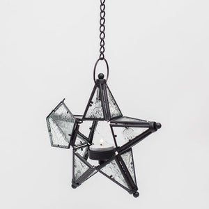 3 of 3: richland hanging star metal tealight lantern with clear embossed glass