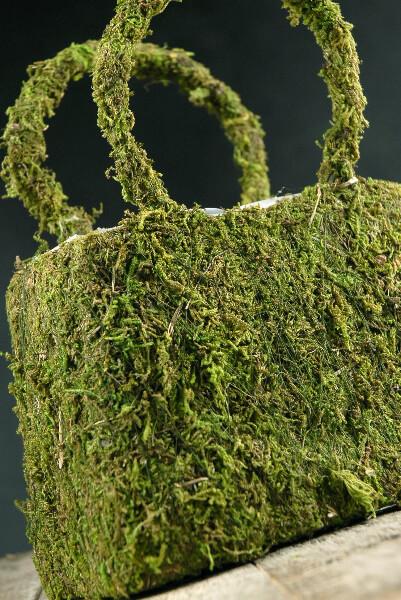 Natural Preserved Moss Covered Purse Planter 8-3/4in - view 1