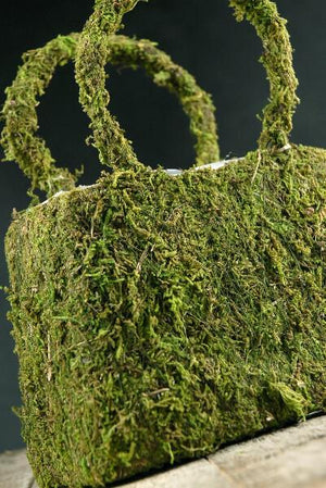 1 of 3: Natural Preserved Moss Covered Purse Planter 8-3/4in