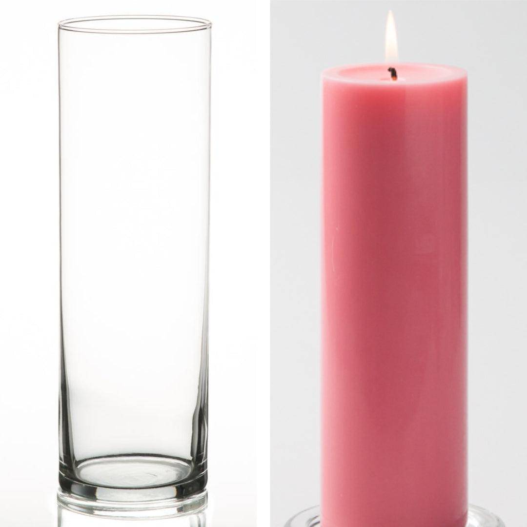 Richland Pillar Candle 9" & Eastland Cylinder Holder 10.5 inch Set of 12 (Choose your Color) - view 3