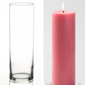 3 of 15: Richland Pillar Candle 9" & Eastland Cylinder Holder 10.5 inch Set of 12 (Choose your Color