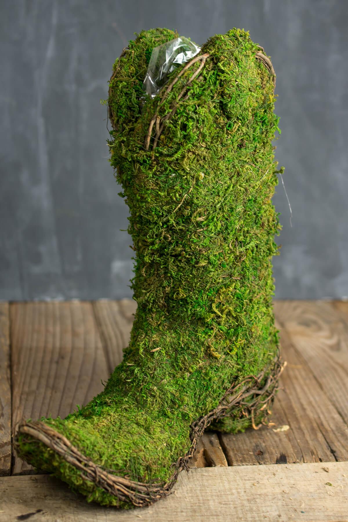 moss covered cowboy boot topiary pot 13in - view 2