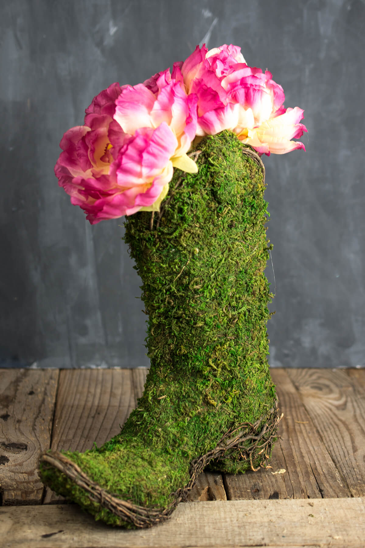 Moss Covered Cowboy Boot Topiary Pot  13in - view 1