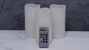 3 of 3: Richland Flameless LED Remote Control Wavy Top Pillar Candle White 3"x6" Set of 3