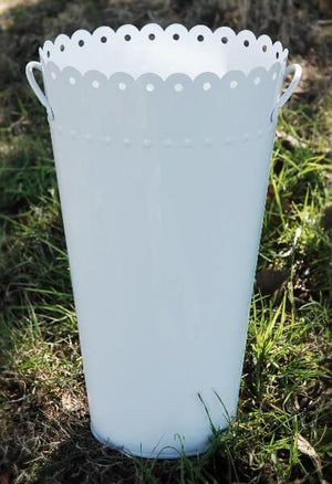 1 of 2: 18" Scalloped WHITE ENAMEL Oval Flower Market Bucket with handles
